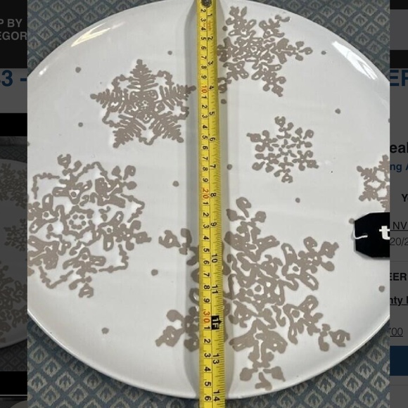 tagltd Falling Snow Platter Winter Gold Snowflake Accented 14-inch Round ~ NWT - Picture 3 of 5